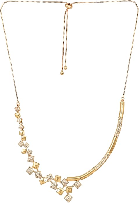 Nilu's Collection American Diamond Stone Studded | Rose Gold/Silver Plated | Anti Tarnish Jewellery Set for Women | Matching Earrings Perfect for Weddings and Special Occasions