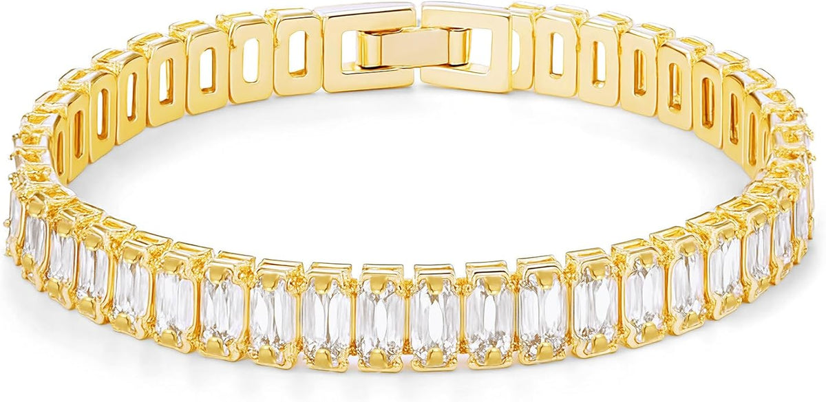 14K Gold Plated Tennis Bracelet for Women – Classic CZ Link Design, Fits 6.0"–7.2" Wrists – Stylish Sparkling Jewelry Gift, Timeless Tennis Bracelets for Women