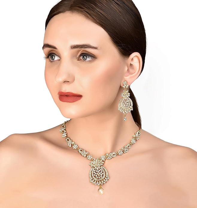 Touchstone Indian jewelry sets for women maang tikka wedding guest gold necklace bollywood jewellery set pageant elegant prom bride accessories western crystal chunky rhinestone necklaces