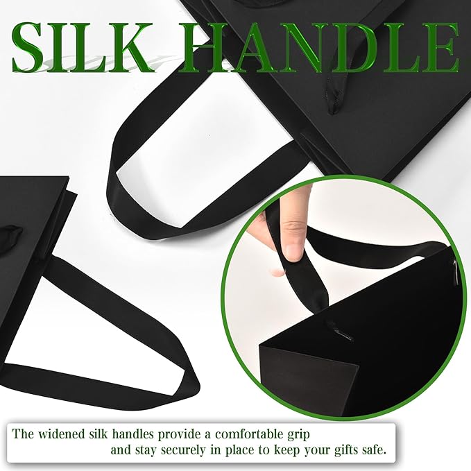 Black Gift Bags With Handles, 12.5x4.5x11 Inch Sturdy Kraft Paper Gift Bags 30 Pcs, Bulk for Wedding, Party, Birthday, Business and Shopping, Large Size