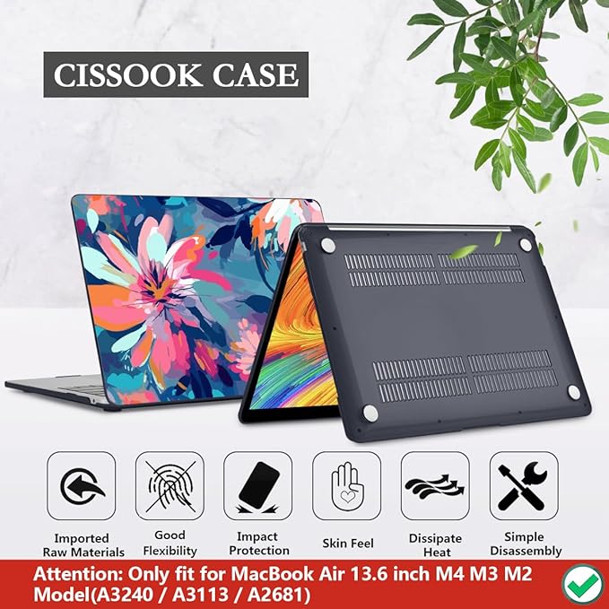CISSOOK Compatible with MacBook Air 13.6 inch Case 2025 2024 2023 2022 Release M4 M3 M2 Chip A3240 A3113 A2681, Plastic Hard Shell Case &Keyboard Cover& Screen Protector, Muti-Color Painting