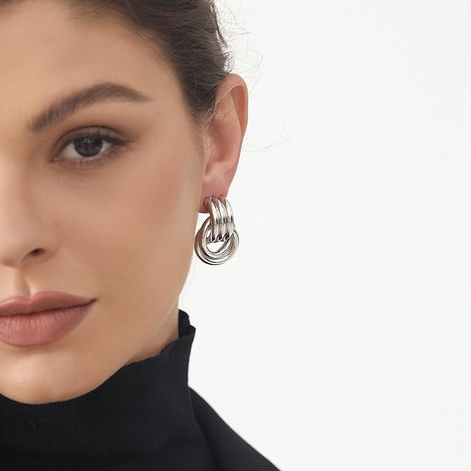 Circle Knot Link Earrings for Women, Silver Drop Dangle Geometric Knot Earrings, Women's Jewelry L Size