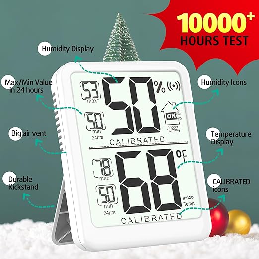 Antonki Room Thermometer, Digital Small Hygrometer Indoor Thermometer Humidity Gauge, Temperature Humidity Meter with Max/Min Record Monitor Sensor for Home, Plants - Battery Included