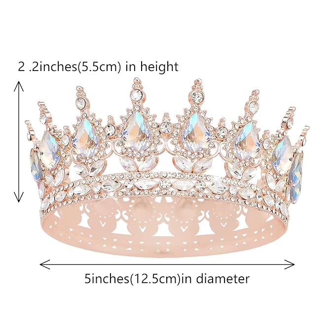 Rose Gold Princess Crown - Glamorous Wedding & Party Tiara for Women & Girls - Sparkling Rhinestones - Comfortable & Hypoallergenic - Perfect for Halloween, Prom, Birthday, Wedding & More