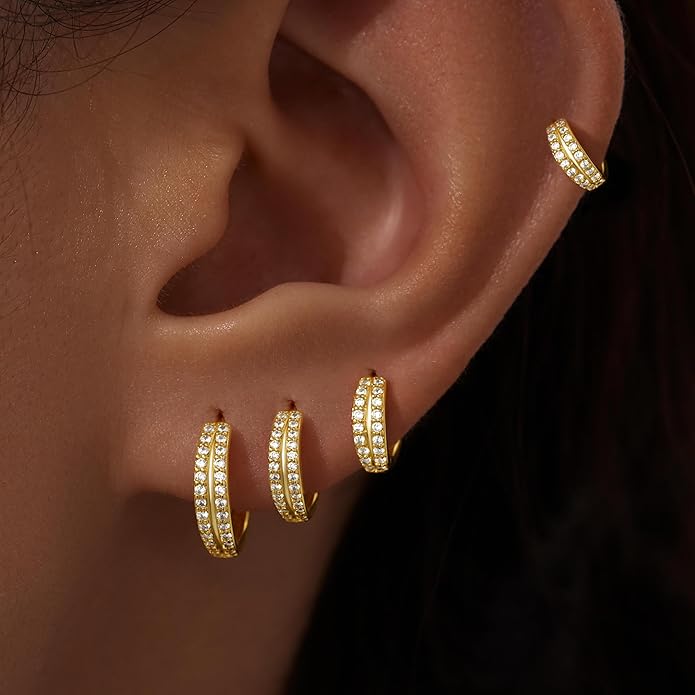 Small Gold Huggie Hoop Earrings Set for Women Men Hypoallergenic 14K Plated Stack Cartilage Earrings, Multiple Piercing Lightweight Mini Thin Cute Dainty Trendy Jewelry Set Christmas Gifts for Women