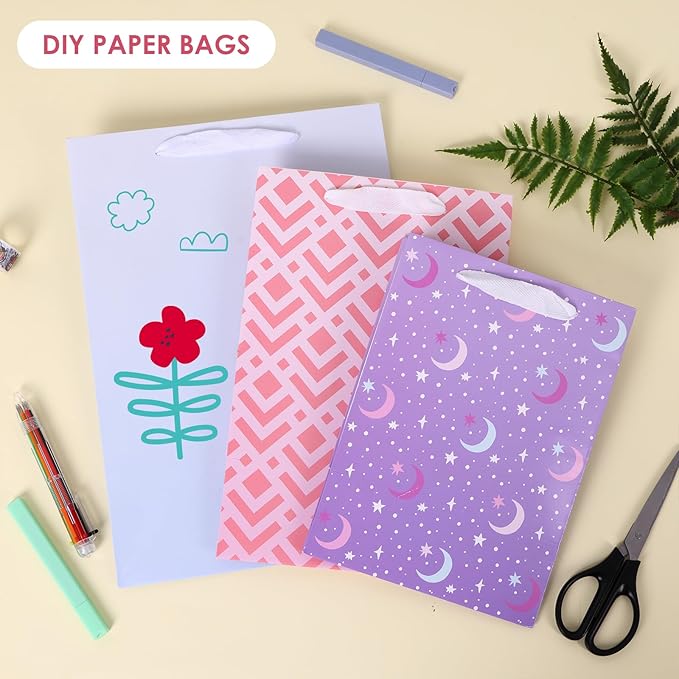 OUTUXED 12pcs Paper Gift Bags with Tissue Assorted Sizes Birthday Gift Bags with Different Designs Bulk (5 Medium 9.8", 4 Large 11.8", 3 Extra Large 13.8") for Birthday, Baby Showers, Party, Wedding