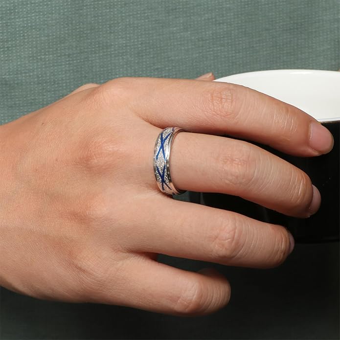 Enamel Band Rings for Women Men Stainless Steel Blue/Orange Ring Couple Enamel Valentine's Day Jewelry Gift