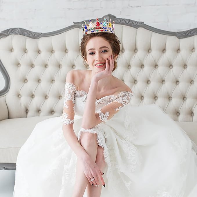 Multicolor Queen Crown for Women Crystal Tiara for Girl Rhinestone Wedding Headband for Bride Hair Accessories for Costume Birthday Party Prom Gifts