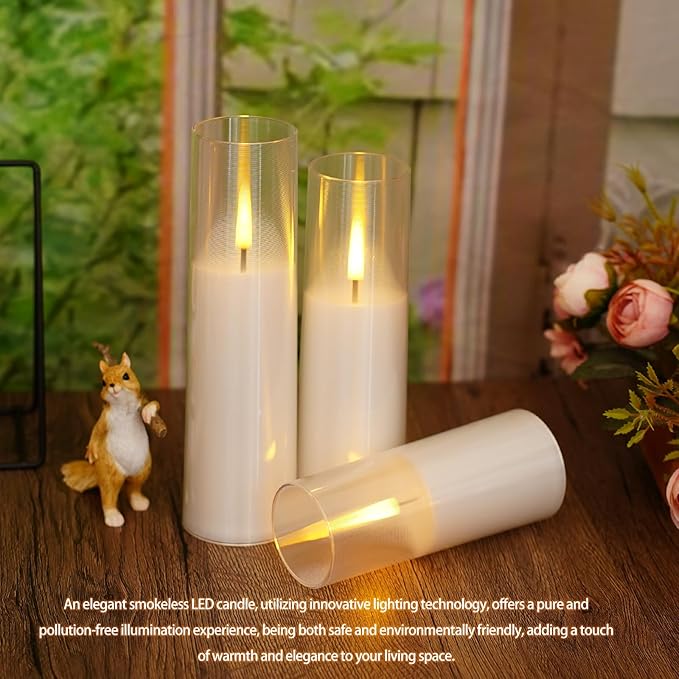 Flameless LED Candles, Upgraded Realistic 5 Pcs Flickering Flame Pillar Candles, Battery Operated Candles with Remote Timer, for Romantic Ambiance and Home Decoration (White)