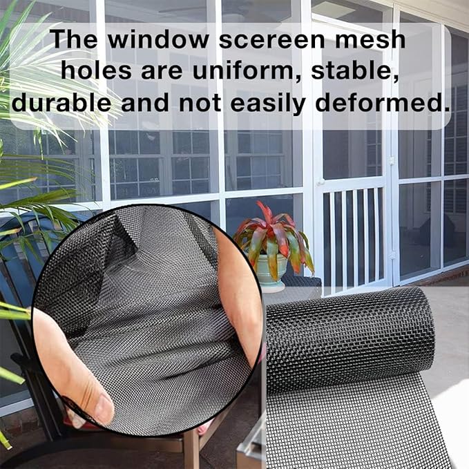 48inch*100ft Window Screens Replacement, Cuttable Fiberglass Roll Screens Door Mesh, Repair Screens Net DIY Screening Mesh Netting Black for Windows, Door, Pool, Porch,Patio