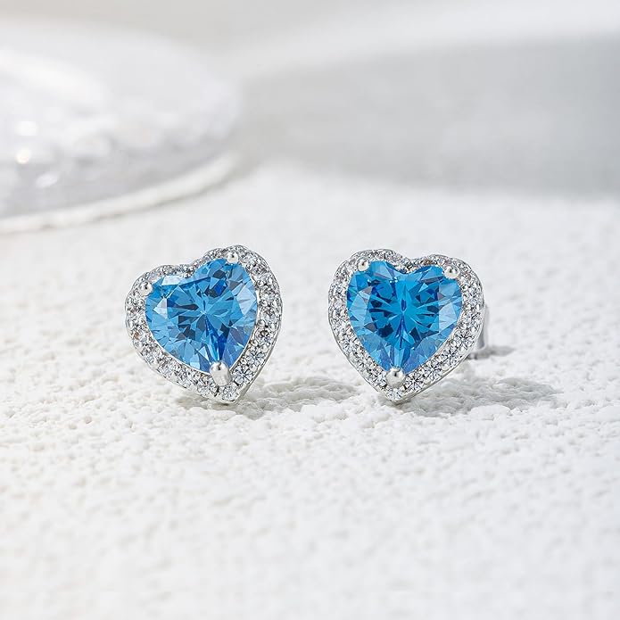 YOMELA Cubic Zirconia Earrings Studs, Halo CZ Birthstone Simulated Diamond Stud Earrings for Women