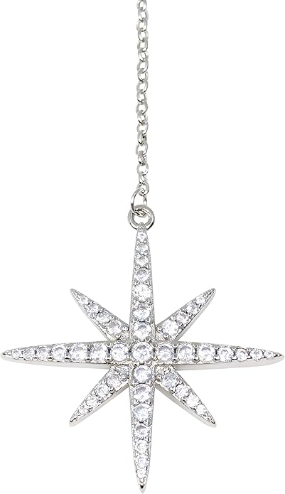 Savlano 14K Gold Plated Cubic Zirconia Round Cut Starburst 18 Inches Pendant Chain Necklace For Women
