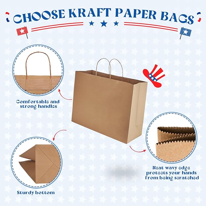 MESHA Gift Paper Bags 200 Pack 16X6X12 Brown Large Shopping Kraft Bags Bulk with Handles Reusable for Business,Grocery,Birthday,Wedding,Kids Party,Favors