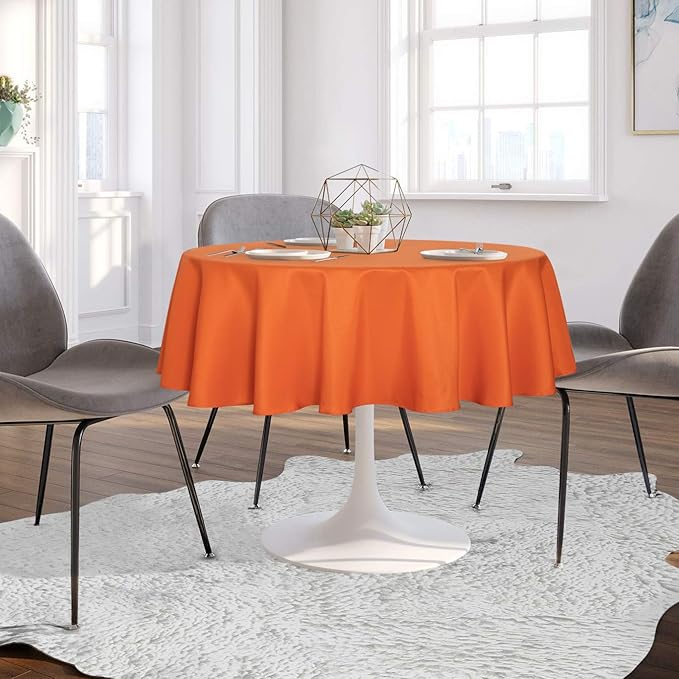 sancua Round Tablecloth - 80 Inch - Water Resistant Spill Proof Washable Polyester Table Cloth Decorative Fabric Table Cover for Dining Tables, Buffet Parties and Camping, Orange