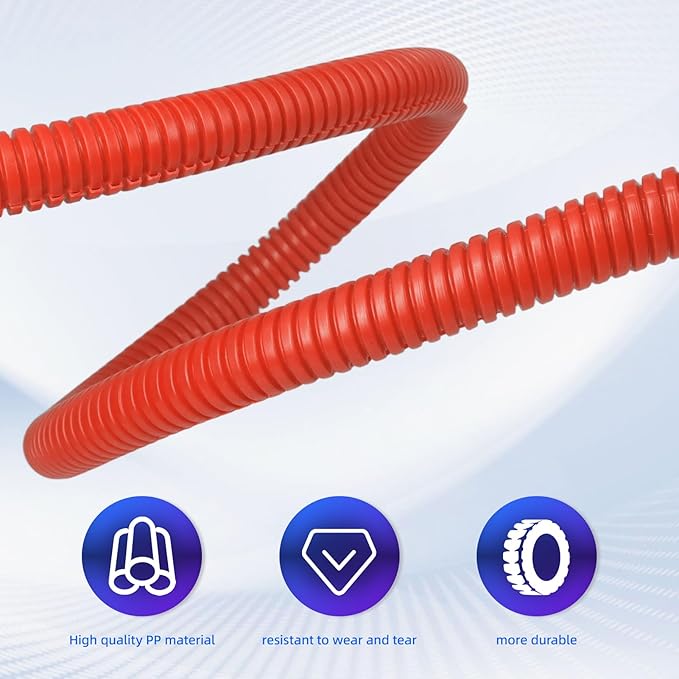 Split Wire Loom Tubing, 10,25ft Cord Protectors from Pets No Chew, Flexible Wire Covers Cord Protectors, Protective Split Cable Sleeve for Automotive Home Industrial Wires(Red, 0.51inch-10ft)