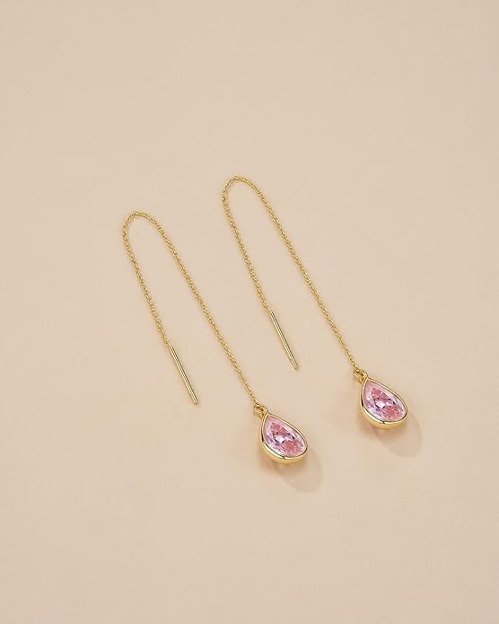 Long Dainty 18K gold plated Threader Chain (Green, Purple) Emerald Purple Dangle Earrings for Women by SNGIA, Minimalist Fashion Statement Trendy Thin Drop Jewelry Gifts