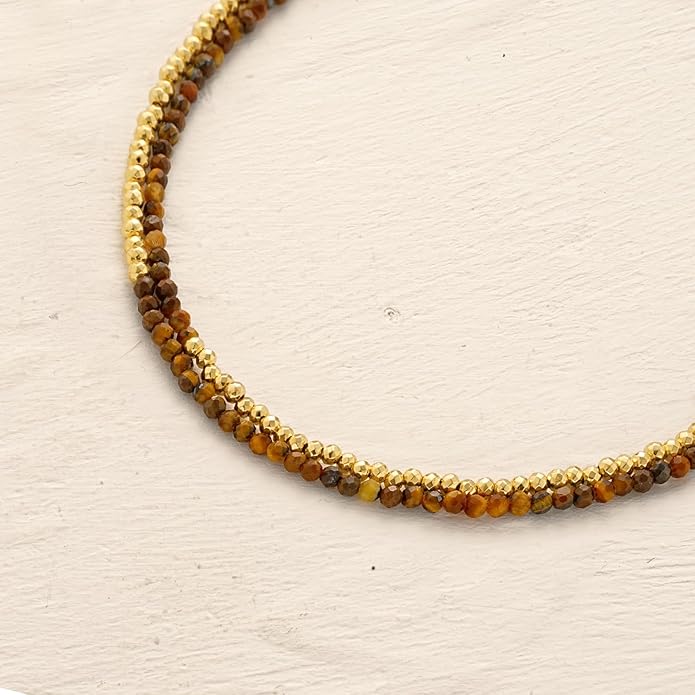 MYEARS Women Beaded Bracelet Gold Double Layer Gemstone 14K Simple Dainty Handmade Chain Everyday Boho Beach Jewelry