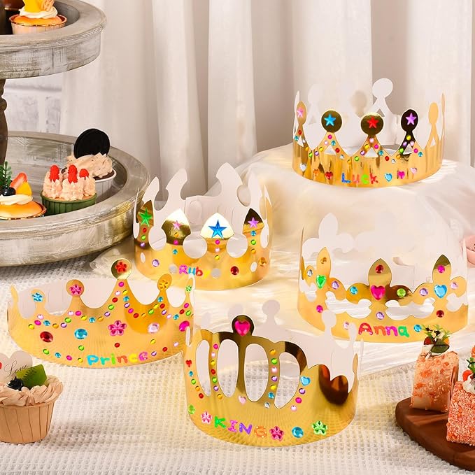 Gold Paper Crowns, Diy Birthday King Crowns Craft to Decorate, Paper Prince Princess Crown Hats for School Classroom