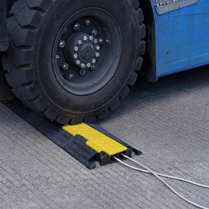 Heavy-Duty Rubber Cable Protector Ramp, Floor Cable Wire Cord Cover Speed Bumps 22000 Lbs Load Capacity, Driveway Hose Cable Ramp Protective Cover for Indoor Outdoor (Small 2-Channel x 4Pcs)
