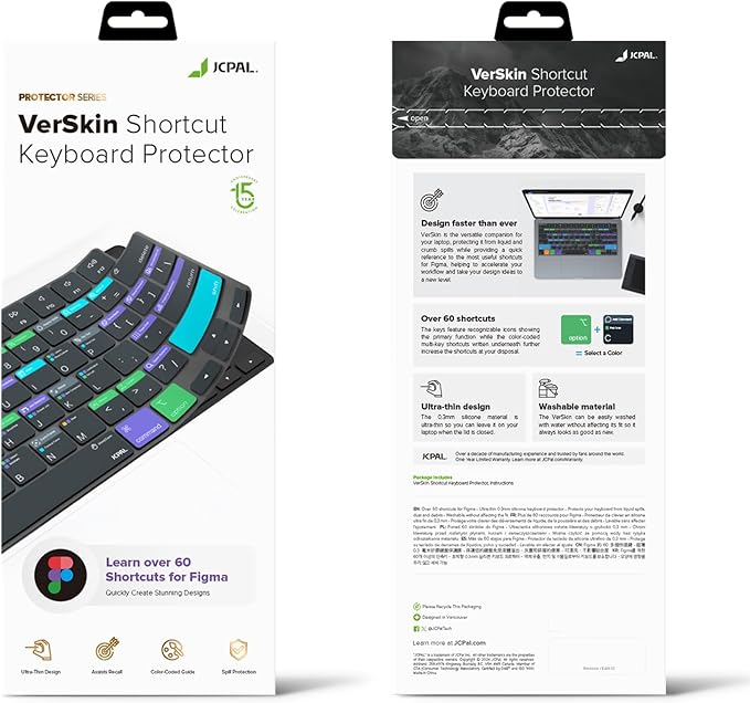 JCPal Figma Shortcut Guide Keyboard Cover for Apple MacBook Pro 14 inch and MacBook Pro 16 inch (M1-M4 Models) and MacBook Air 13 inch and MacBook Air 15 inch (M2-M4 Models) (US-Layout)