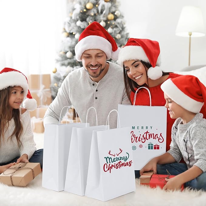 GSSUSA White Kraft Paper Gift Bag with Handles, 10x5x13 Bulk Shopping Grocery Paper Bags 300 Pcs