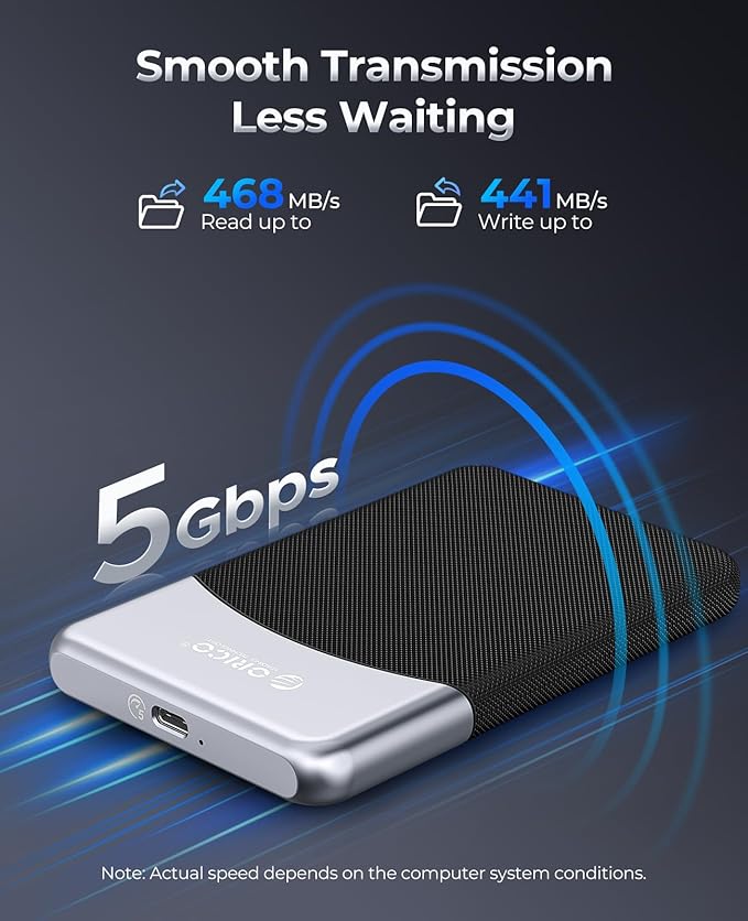 ORICO 2TB External SSD with 2 in 1 USB C Cable, Portable Solid State Drive USB 3.2 Gen 1 Up to 460MB/s, Dust and Drop Resistance, Reliable Storage for USB-C Smartphone, PC, Tablet, Labtop - M25PRO