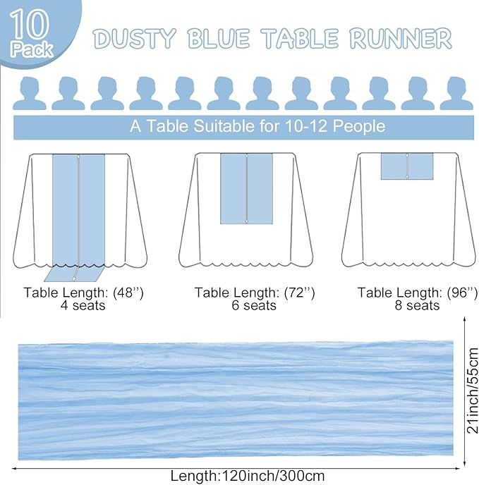 10 Pack Baby Blue Table Runner 120 Inch Cheesecloth Table Runner 10FT Boho Gauze Table Runner Long Cheese Cloth Table Runner Semi Sheer Runners for Wedding Bridal Baby Shower Party