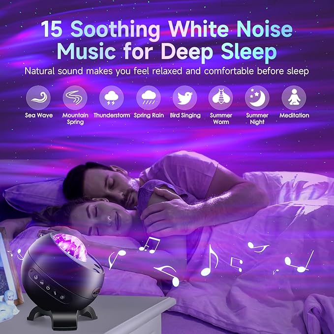 COOLNIGHT Galaxy Projector for Bedroom, 180 Light Modes Moon Star Aora Night Light, 15 White Noise+Bluetooth Galaxy Light, Remote Star Projector for Kids Christmas Gifts