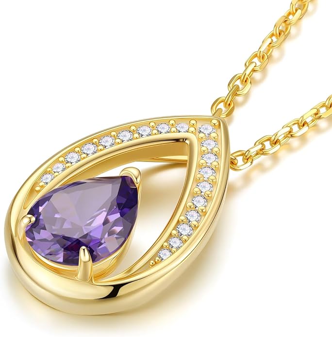 Iefil Valentines Day Gifts for Her - 14K Gold Plated Birthstone Necklace for Women, 925 Sterling Silver Teardrop Necklace, Anniversary Birthday Gifts for Wife Girlfriend Mom