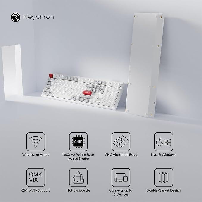 Keychron Q6 Pro Full-Size Bluetooth Custom Mechanical Keyboard for Mac Windows Linux, Full Metal QMK/VIA Programmable Knob KSA Double-Shot PBT Keycaps Hot-Swappable Keychron K Pro Banana Switch-White