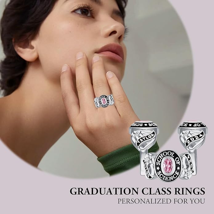 Custom Class Ring 925 Sterling Silver Birthstone Customized Personalized High School College University Women's Class Ring Graduation Gifts
