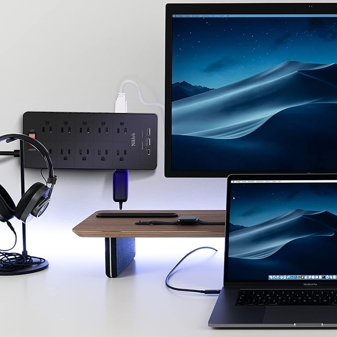Power Strip 23 in 1, 20 Outlets Surge Protector Wall Mount with 2 USB+1 USB C Ports, Multi Plug Extension Cord 6ft Heavy Duty, Accessories for Gaming, Studio, Home, Office, Desk Organizers