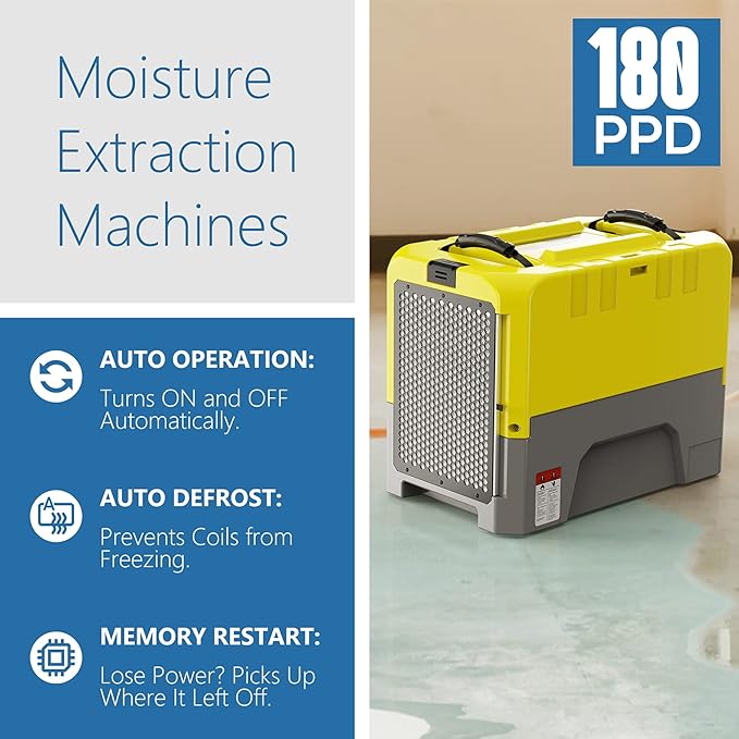 ALORAIR 180 PPD Commercial Dehumidifier with Pump Drain Hose, LGR Dehumidifiers for Basement Warehouse & Job Sites, Crawl Space Dehumidifier for Water Damage Restore, 5-Year-Limited Warranty, Yellow