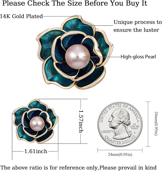 Brooches for Women Green Rose Pearl- Austrian Rhinestone Brooch Jewelry - Ladies Wedding Bouquet Brooches Pin for Birthday, Christmas, Anniversary