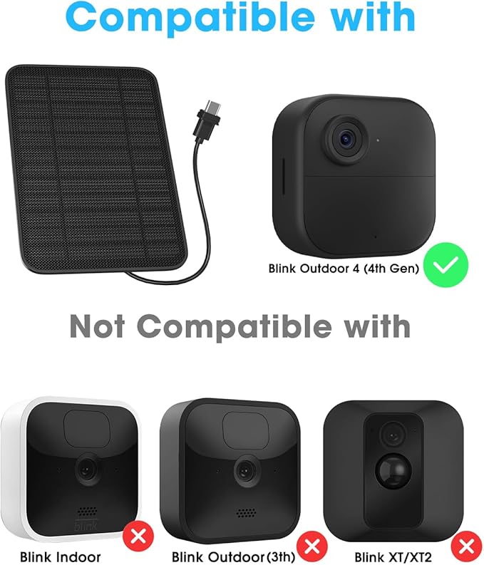 5W Solar Panel for Blink Camera Outdoor, Solar Panel Charger Compatible with Blink Outdoor 4 (4th Gen) Camera, Solar Panel w/Battery for Blink Camera, 9.8ft Cable Rubber Plug IP65 Waterproof, 3 Pack