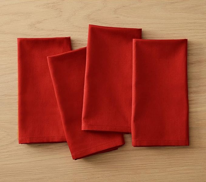 TARAN LIVING Cotton Solid Cloth Dinner Table Napkins Washable Perfect for Dining Table Easter Napkin Cloth Halloween Party Hotel Decor & DIY - Set of 4 18x18 Inch - Red