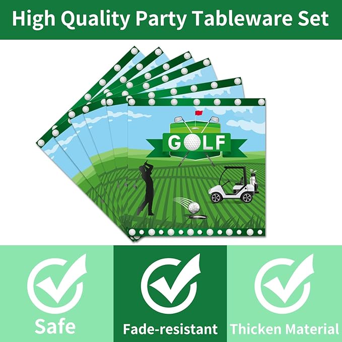 Golf Plates and Napkins Party Supplies - 96Pcs Golf Themed Birthday Party Decorations - Sports Paper Disposable Tableware Set for 24 Guests