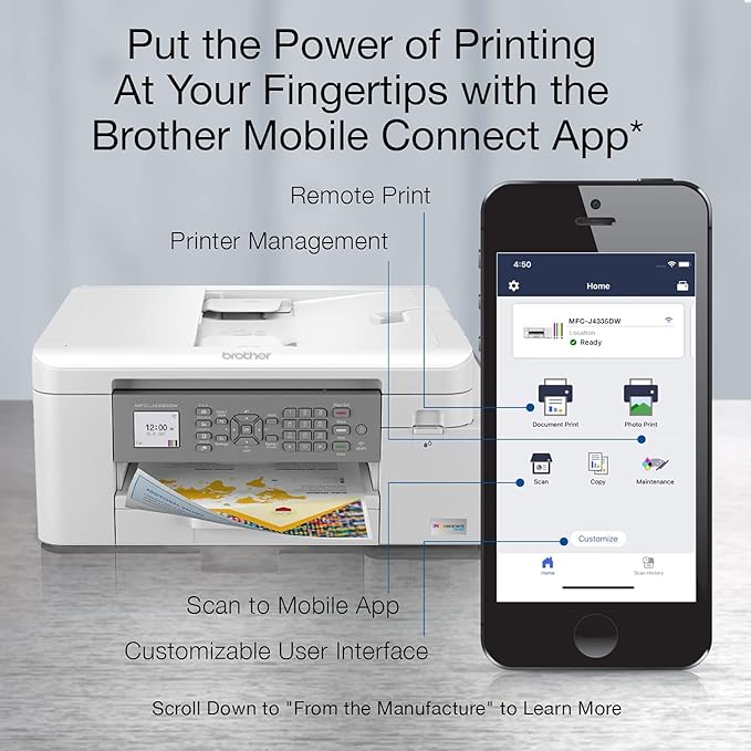 Brother MFC-J4335DW INKvestment Tank All-in-One Printer with Duplex and Wireless Printing Plus Up to 1-Year of Ink in-Box (Renewed Premium), White