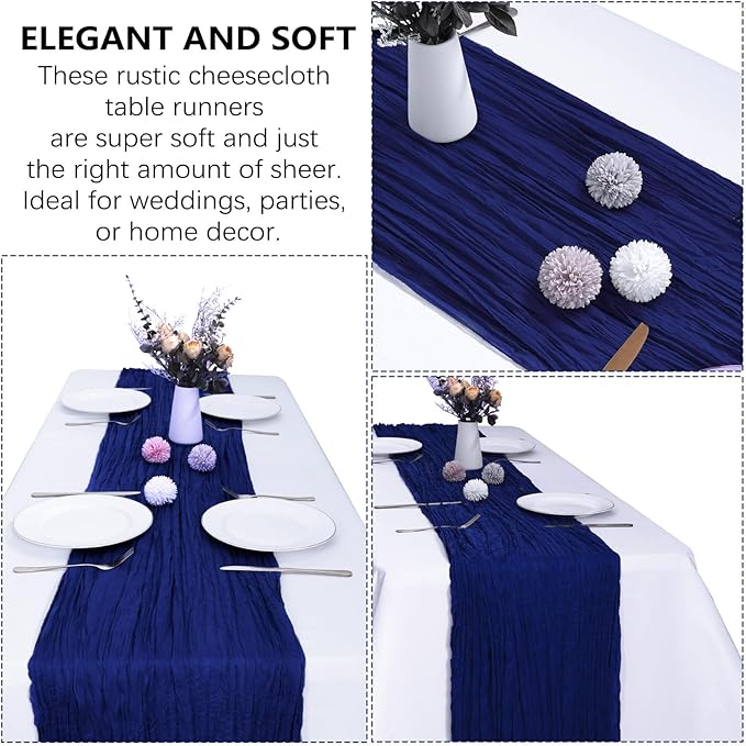 12 Pack Royal Blue Cheesecloth Table Runner 10FT Boho Gauze Fabric Table Runner 35 x 120 Inch Rustic Sheer Runner for Wedding Decor Baby Shower Party Boho Table Decoration