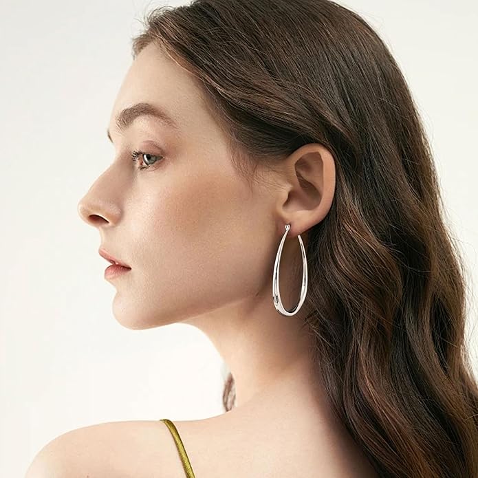 Gacimy Chunky Hoop Earrings for Women, 14K Gold Plated Oval Hoop Earrings with 925 Sterling Silver Post