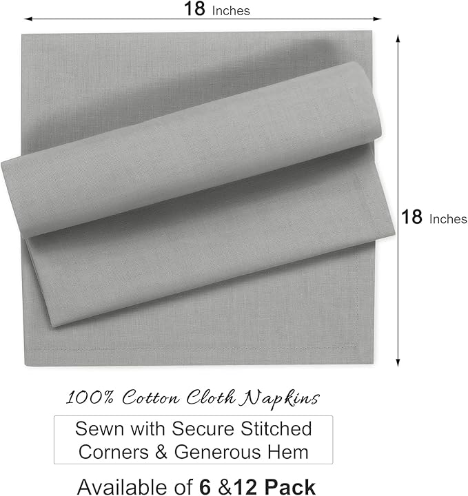 Ruvanti Premium Cloth Napkins Set of 12, 18x18 Inches, 100% Cotton, Washable, Soft & Absorbent, Perfect for Wedding, Christmas, ‎Thanksgiving Dinners - Wild Dove