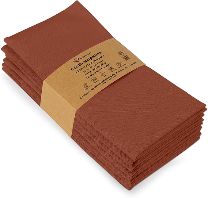 Ruvanti Premium Cloth Napkins Set of 6, 18x18 Inches, 100% Cotton, Washable, Soft & Absorbent, Perfect for Wedding, Christmas, ‎Thanksgiving Dinners - Rust