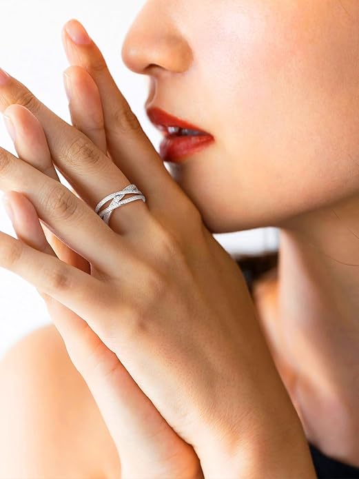 Bestyle 925 Sterling Silver Simulated Diamond CZ Criss Cross Ring for Women, Infinity Love Statement Rings CZ Eternity Engagement Wedding Band Ring for Her