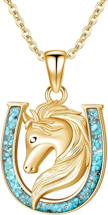 Western Cowboy Necklace 925 Sterling Silver Horseshoe Pendant Western Jewelry Cowgirl Gifts for Women Girlfriend Cowboy Cowgirl