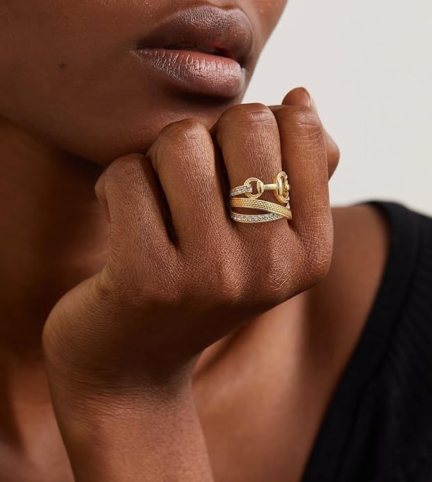 Gold Rings for Women Fashion Vintage Chunky Statement Punk Marcasite Ring Multiple Rows Band Costume Jewelry for Her