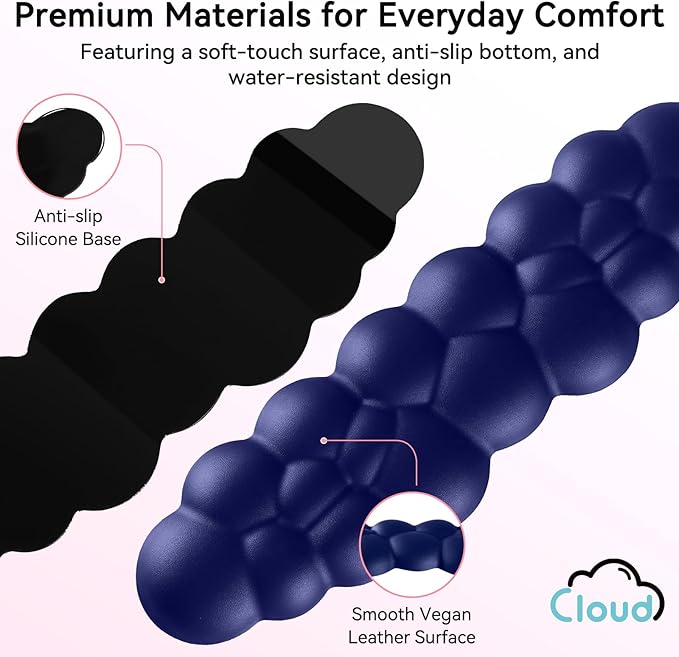 Cloud Wrist Rest for Computer Keyboard, 4-in-1 Memory Foam Leather Cloud Keyboard Wrist Rest and Mouse Pad Set with Ergonomic Support for Arm and Palm Cushion, Gaming/Work Setup, Dark Blue