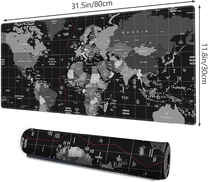 Galdas Gaming Mouse Pad XXL XL Large Long Extended Big Mousepad Non-Slip Rubber Keyboard Desk Pad with Stitched Edges for Laptop Home Office (31.5x11.8x0.08 Inch) … (Black World Map)