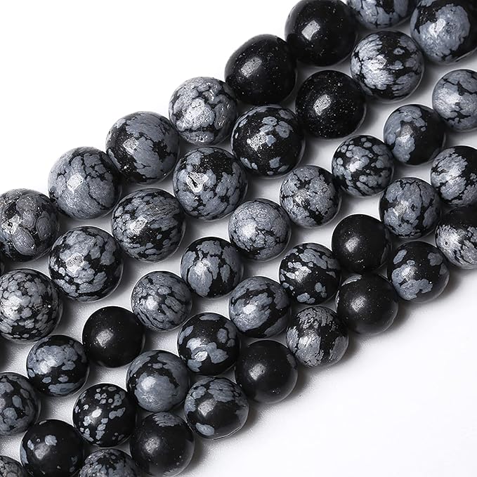 Natural Snowflake Obsidian Beads Round Loose Stone Energy Healing Gemstone Beads for Jewelry Making DIY Bracelet Necklace for Jewelry Making 10mm 38pcs