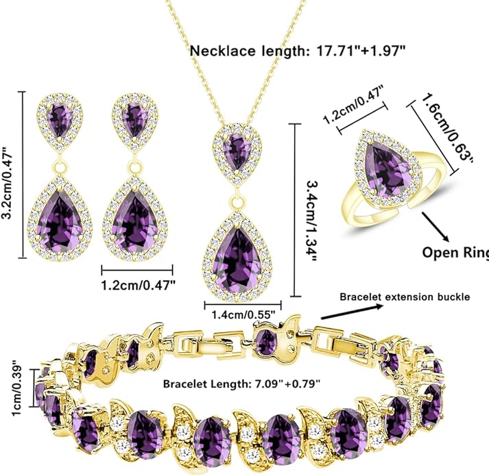 LMXXVJ Teardrop Jewelry Set for Women，Necklace Earrings Adjustable Ring Bracelet Set Fashion Formal Platinum/Gold/Rose Gold Jewelry Gift Girl/Mom/Wife/Grandmother/Best Friend/Aunt