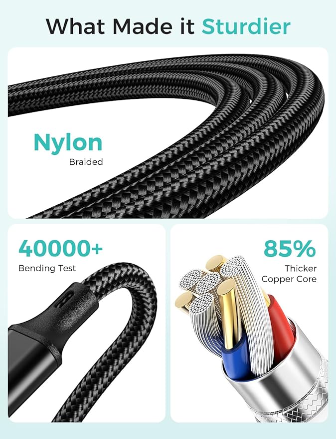 2Pack Travel Essentials Multi Charging Cable for Watch Charger 4 in 1 Fast Charger Camping Essentials USB C/L/Micro Compatible with Watch Series 10-1/SE/Ultra Phone 16 15/Galaxy Android-4FT/Black
